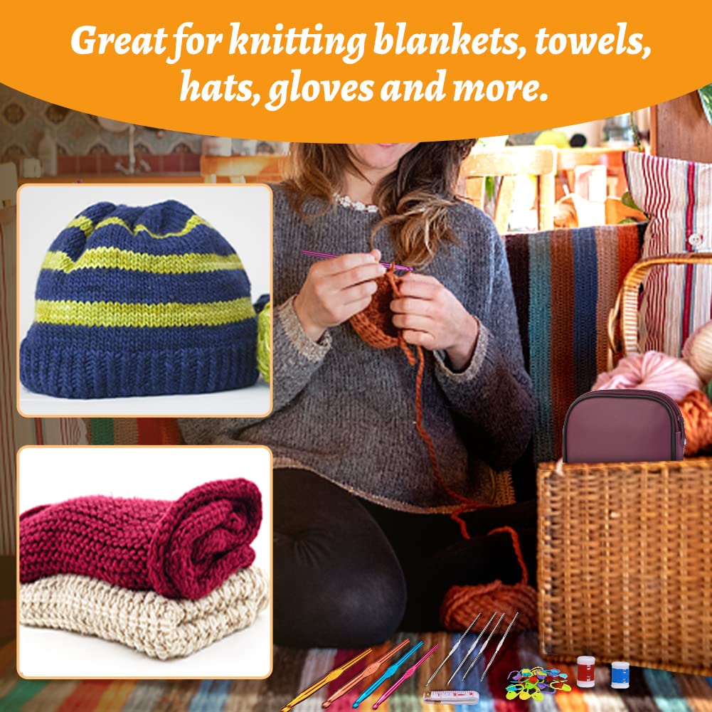 Fenrry 86PCS Набор крючков для вязания Набор спиц для вязания со спицами Маркеры петель Цветная сумка для вязания крючком