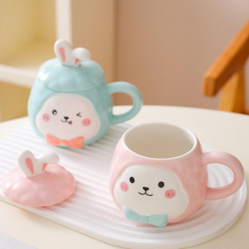 Creative Cartoon Mug Ceramic Cup Water Cup with Lid Couple Cup Children Drinking Water Cup Gift Gift