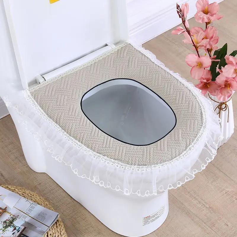Сезонный универсальный коврик для сиденья для унитаза, бархатный кружевной чехол для унитаза на молнии в европейском стиле, пылезащитный чехол с принтом для унитаза