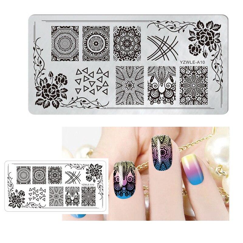 1 шт., прямоугольный шаблон для дизайна ногтей, 12X6 см, оригами, кружево, виноградная лоза, цветы, листья, дизайн изображений для девочек, DIY пластина для штампов для ногтей