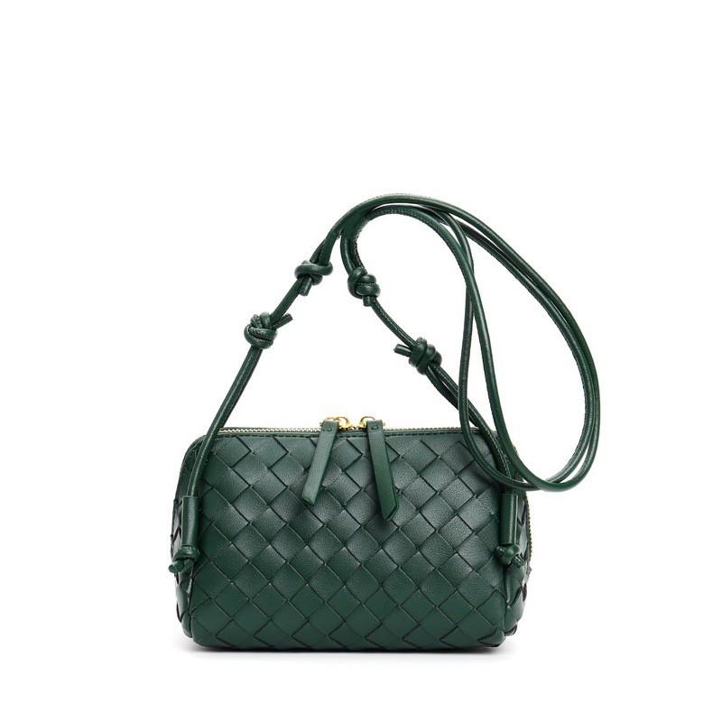 Genuine Leather Mini Camera Bag Woven Design Crossbody Shoulder Women Daily Use Soft Structured Square Purse