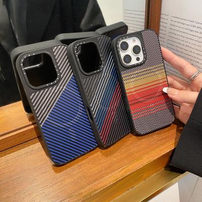 Применимо к iPhone16proMax Кевларовый Магнитный Чехол для Телефона Apple 15 Узор из Углеродного Волокна 14 Противоударный Чехол