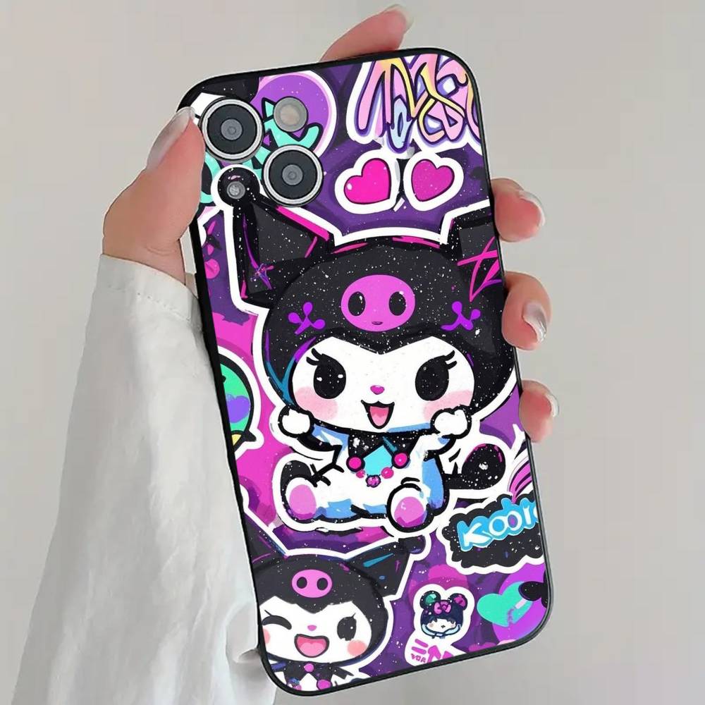 Cute Cartoon Girl K-Kuromi Phone Case Cool Black Silicone Soft For IPhone 16 15 14 13 12 11 X XR Plus Pro Max Plus