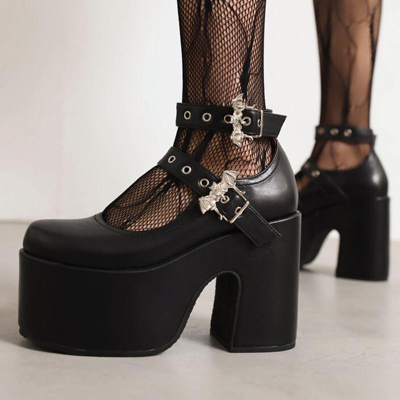 FOREADA Женские туфли-лодочки из искусственной кожи на очень высоком каблуке-копытце, с круглым носком и ремешком на щиколотке с пряжкой в панк-стиле, весенне-осенняя обувь, белые
