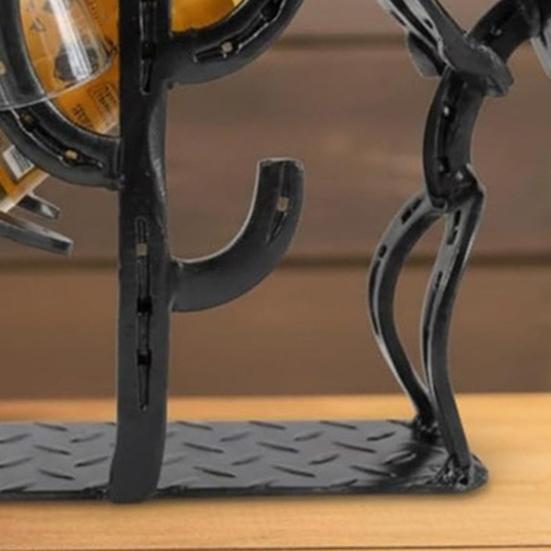 Western Cowboy Cactus Wine Bottle Rack Metal Tabletop Wine Holder with Glass Support Rustic Decorative Bar Accessory for Home Bar Restaurant Cafe