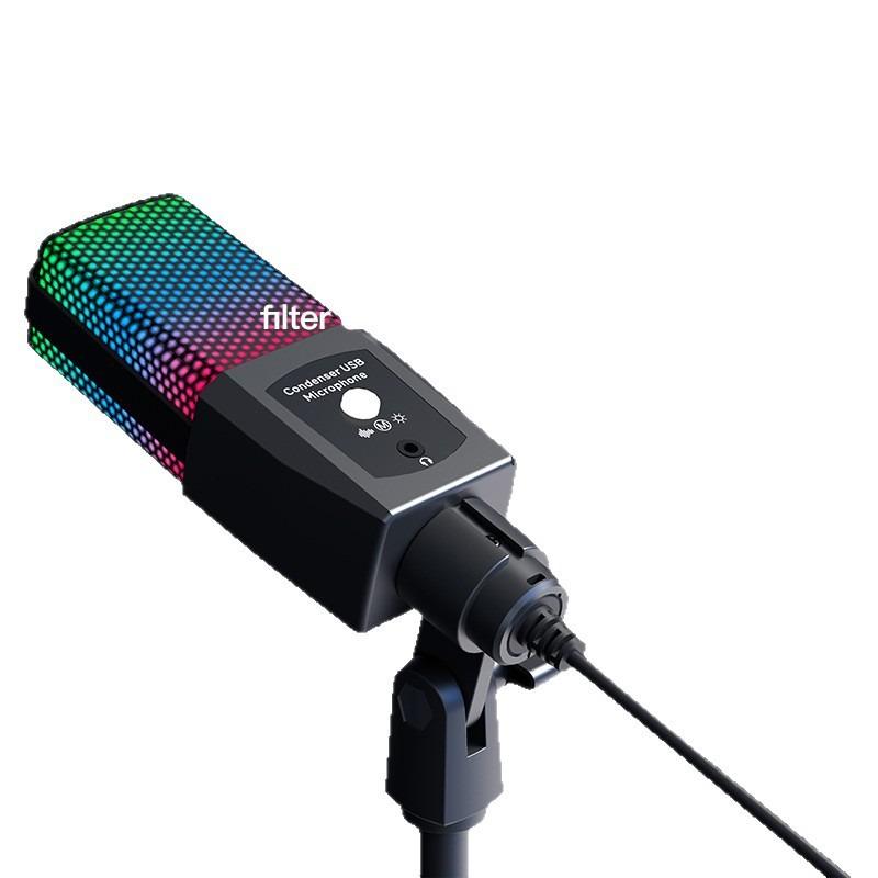 Профессиональный RGB-конденсаторный USB-микрофон для ПК/ноутбука - Игровой микрофон с кнопкой отключения звука, разъемом для наушников, шумоподавлением для стриминга и подкастинга