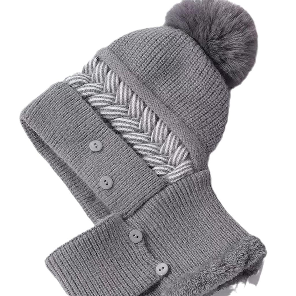 Hat, Scarf, One-Piece Set, Women'S Winter Knitted Hat, Velvet Warm Scarf, Winter Cold-Proof Ear Protection Wool Hat