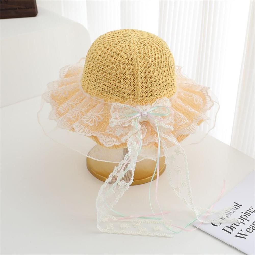 Pearl Decoration Children Sun Hat Wide Brim Straw Hat Cute Style Kids Sun Hat Girls Accessories