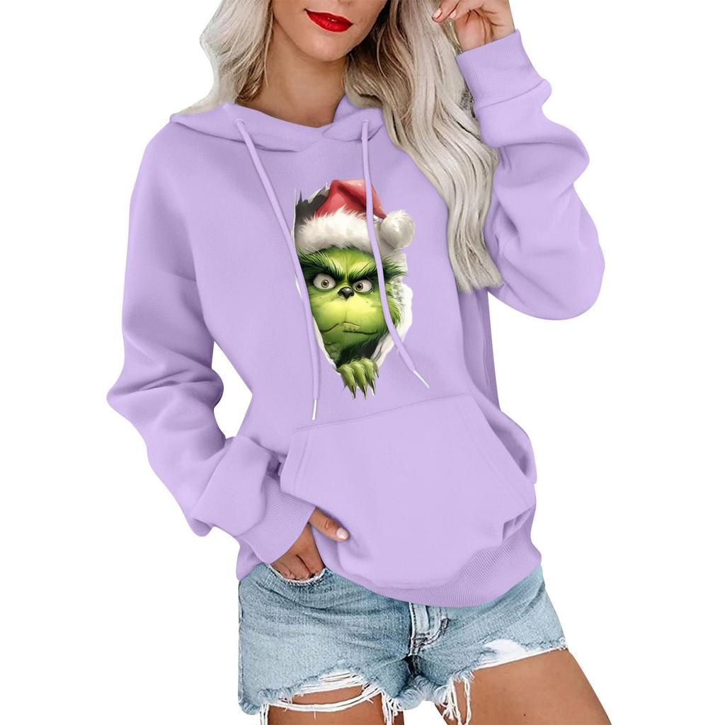 Women's Casual Comfortable Neck Hooded Long Sleeve Christmas Print Warm Sweatshirt