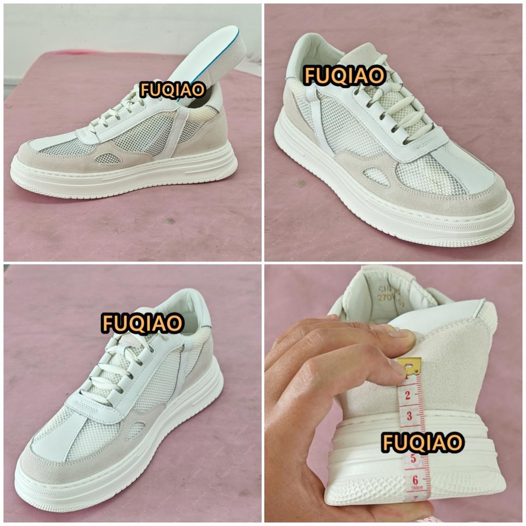 New Breathe Height Increasing Shoes for Men 6cm Invisible Elevator Sneakers White Leather/Mesh Lift Sports Zapatillas De Hombre