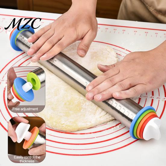 Precision Control Roller for Dough Rolling Pin with Thickness Rings, Ergonomic Measurement Markings Kitchen Tool, Lightweight Pizza Crust Non-Stick