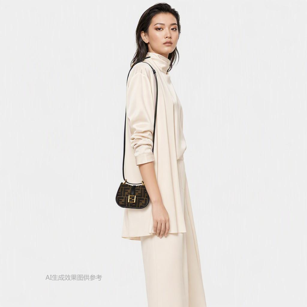 [Pre-Owned] C'Mon Adjustable Detachable Shoulder Strap FF Logo Calfskin Mini Crossbody Bag - Very Good #6HK3FS