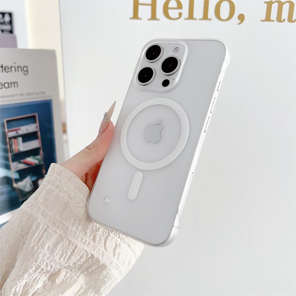 Frameless Magnetic For Magsafe Slim Case For 17 16 11 12 13 14 15 Pro Max Matte Translucent Borderless Protective Cover