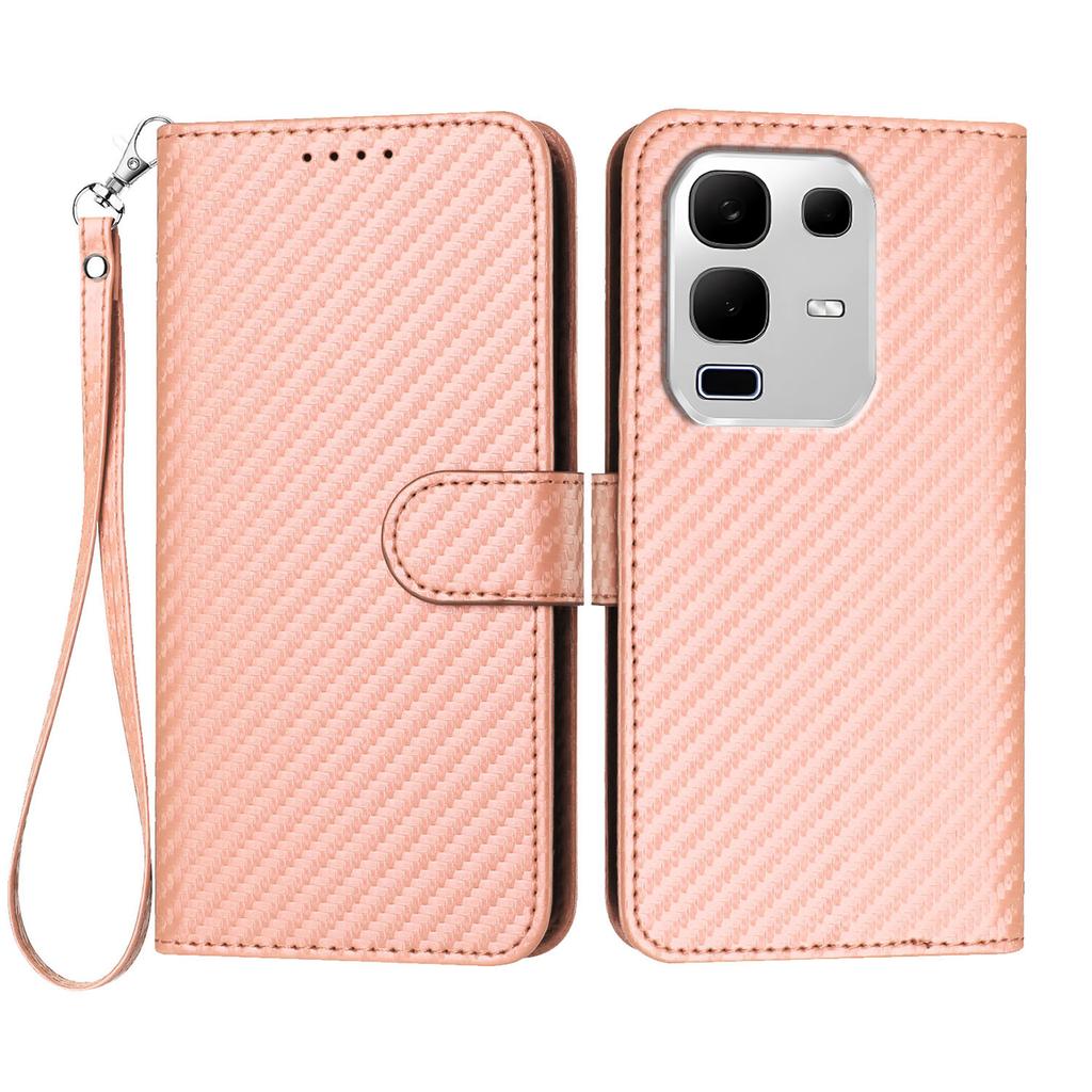 For Infinix Note 50x 5G Wallet Case with Strap Carbon Fiber Texture Leather Mobile Cover