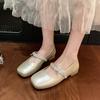 2025 Spring and Autumn New French Square Head Rhinestone Mary Jane Single Shoes Female Korean Version Fairy Style with Skirt Flat Women's Shoes