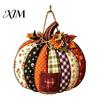 Entryway Decorative Craft Patchwork Pumpkin Wooden Door Hanger, Fall Harvest Halloween Sign Autumn Hanger with Maple Leaves Berries, Farmhouse