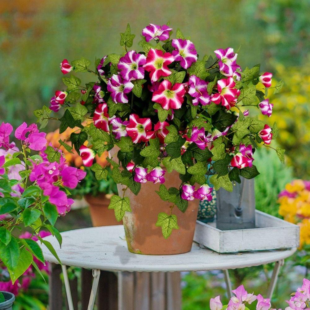 UV Resistant Morning Glory Flowers Silk Material Artificial Trumpet Flower Home Decor