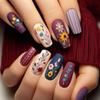 Wear Nail Jumping Color Retro Matte Flower Stripe Versatile Gentle Fake Nail Removable Manicure 24 Pieces