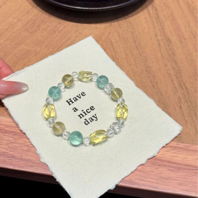 Natural Crystal Bracelet Green Fluorite Lemon Yellow Freeform Bead Women