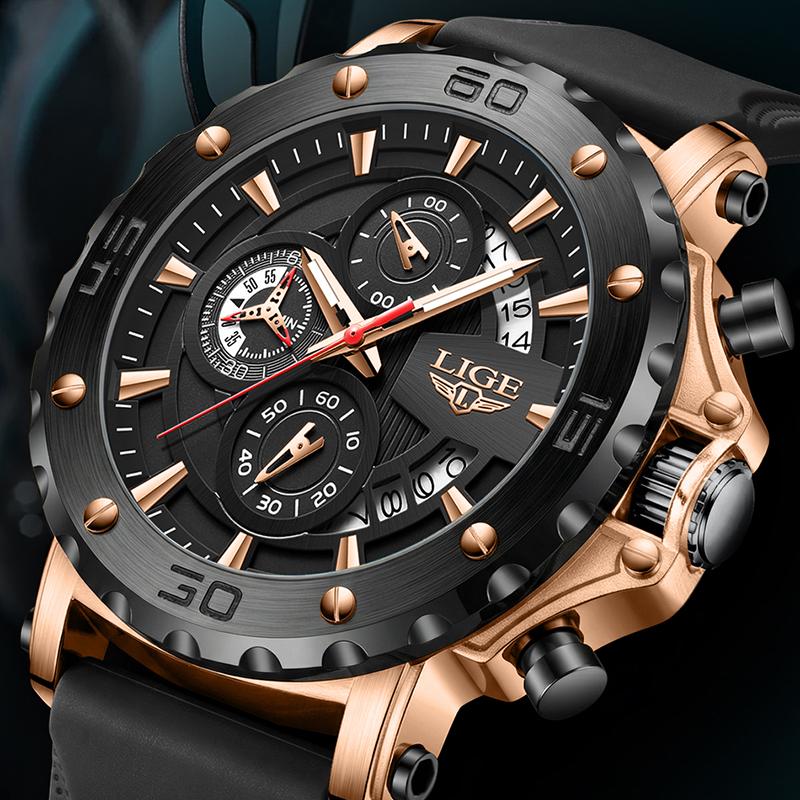 Relogio Masculino LIGE luxury quartz men's watch chronograph luminous calendar silicone strap fashion business mens wristwatch