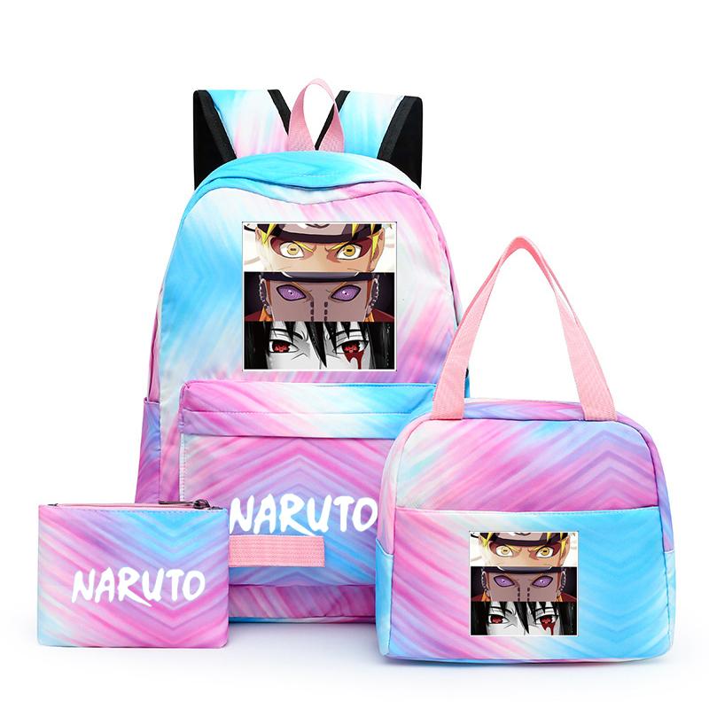 Наруто аниме 3 шт./компл. Холст Сумка для обеда Рюкзак для мальчиков Студенческие сумки для ноутбука Набор Детская сумка для ручек Снова в школу Рюкзак для девочки