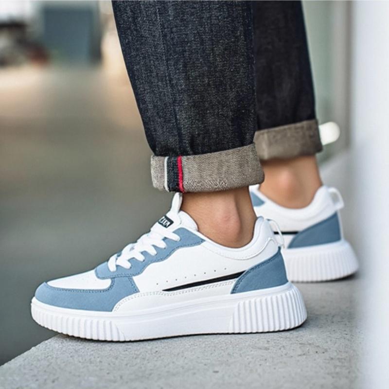 Модная кожаная мужская повседневная обувь Легкие кроссовки Кроссовки на платформе белые Уличная дышащая спортивная обувь Обувь