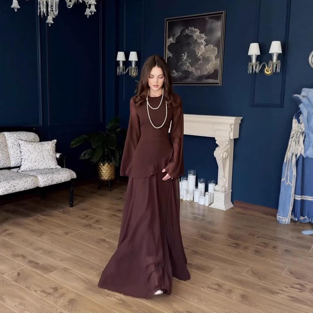 Элегантное бордовое платье макси с длинным рукавом для женщин, формальное вечернее платье