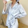 Женская пижама из двух частей Ice Silk, женская, весна и осень, новый шелковый костюм с длинными рукавами и волнистой полоской, Advanced Sense of Homewear