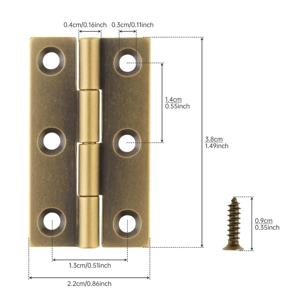 1.5 Inch Solid Brass Mini Butt Hinges, 8 Pcs with 48 Screws for Jewelry Box / Small Cabinet / Wooden Craft Hardware