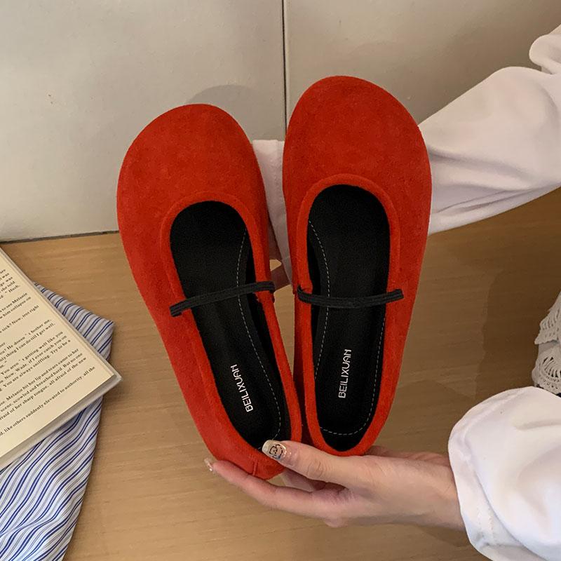 Fashion New Round Toe Fashion Flock Women Ballet Flats Dance Shoes Female Soft Footwear Shallow Ladies Flats Mary Janes Lolita Shoes