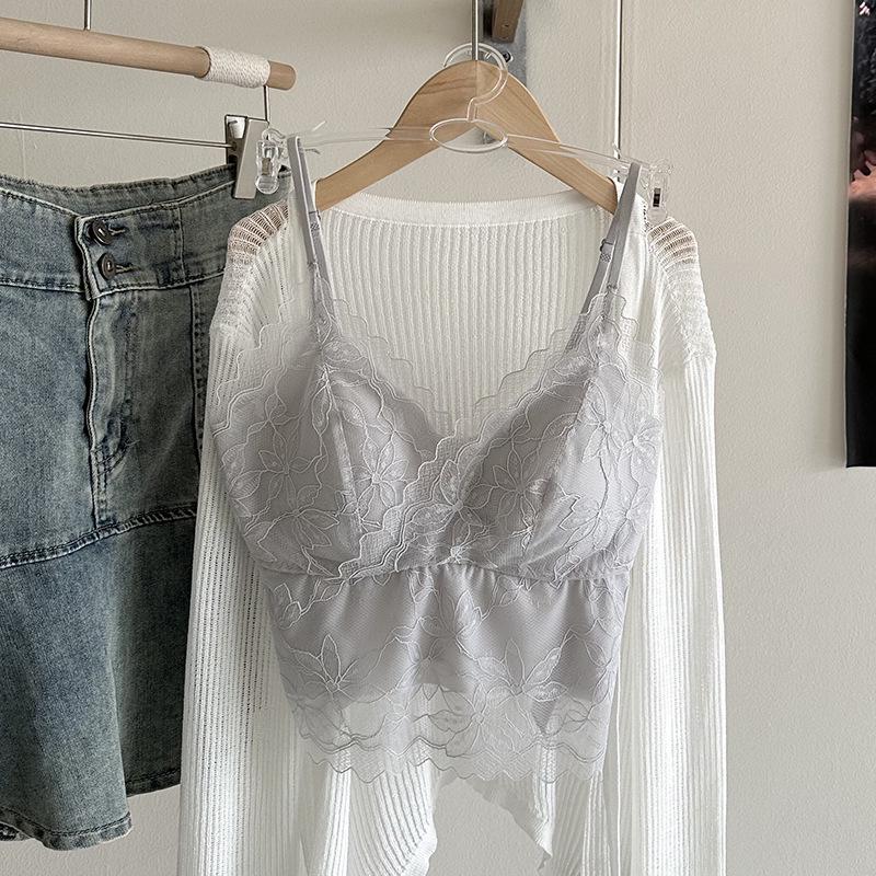 Кружевной топ-майка Ya Shuang с французской вышивкой, с фиксированными чашками и вкладышами - Универсальный и удобный