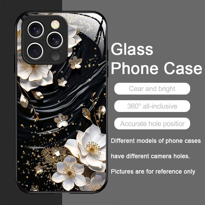 Стильный чехол из закаленного стекла с узором «Цветок лотоса» для iPhone 17 16 Pro Max 15 14 13 12 Mini 11 X XS MAX XR 7 8 Plus