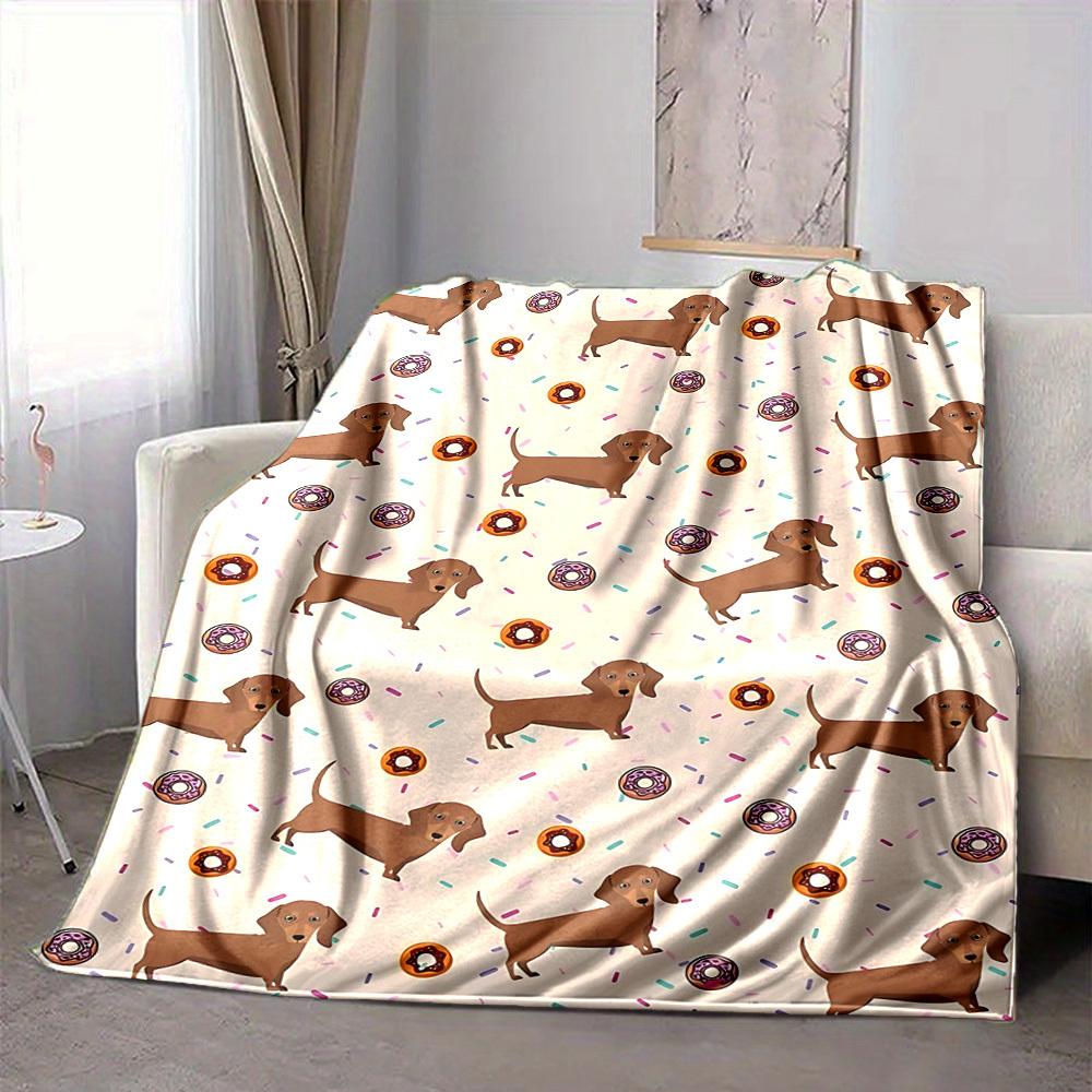 1pc Dachshund Donut Lightweight Flannel Blanket, Comfortable and Warm Blanket, for Office and Camping Sofa Bed109