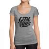 Tee-Shirt Femme Col Rond Decollete Good Vibes Imprimees Noir Profond Lettres
