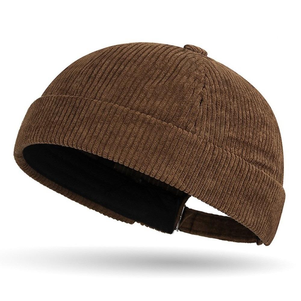 Retro Corduroy Brimless Cap Streetwear Landlord Hat Vintage Beanie Docker Caps Men Women