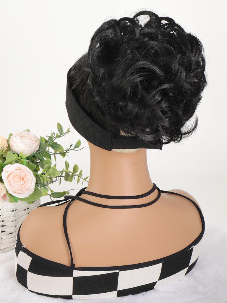 Synthetic Wig Black Messy Bun Elastic Drawstring Bb Clip Loose Wave Big Curly Bun 8 "short Synthetic Ponytail Extension Bun for Use by Women