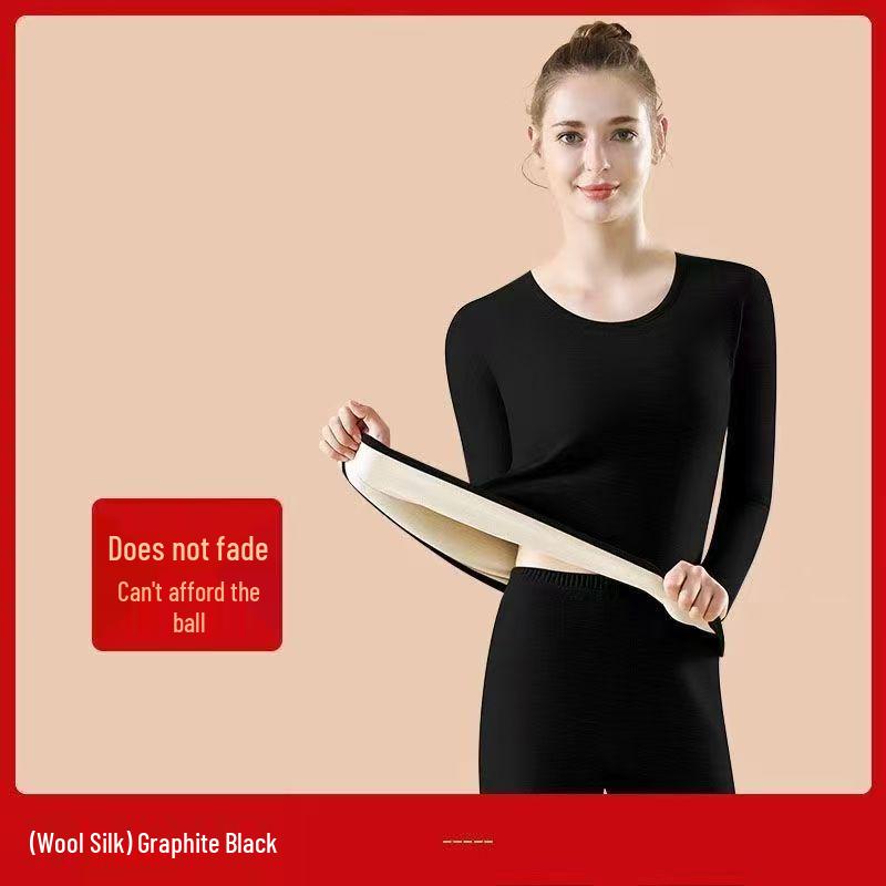 Женский красный бесшовный комплект термобелья из шерсти и шелка для года Бэнмин - Средней толщины, с флисовой подкладкой, базовый слой с круглым вырезом