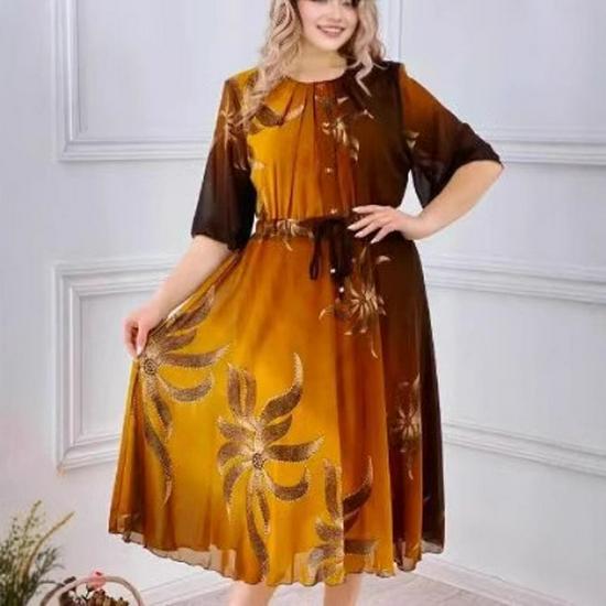 Европейское и американское ретро-платье миди с принтом, рукавами семь восьмых и защитой от солнца