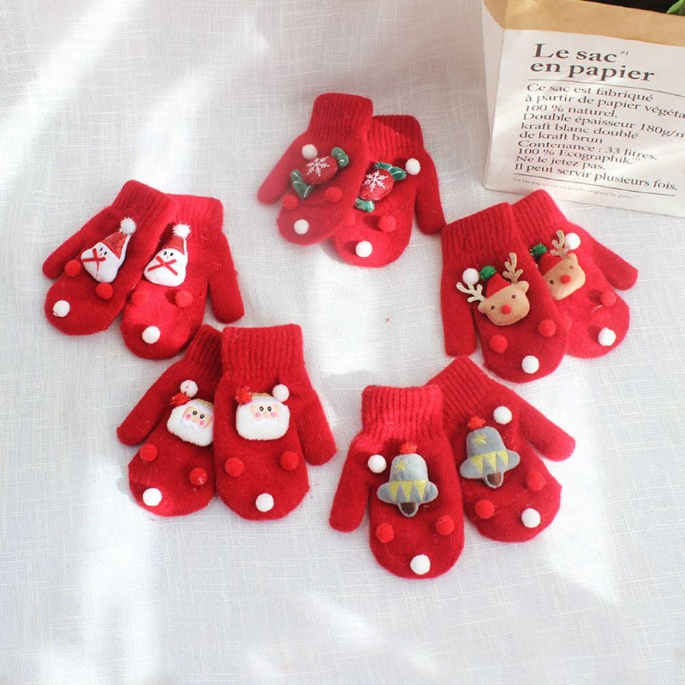 Adult Snowman Christmas Kids Mittens Women Knitted Gloves Full Fingers Gloves Santa Claus Printed