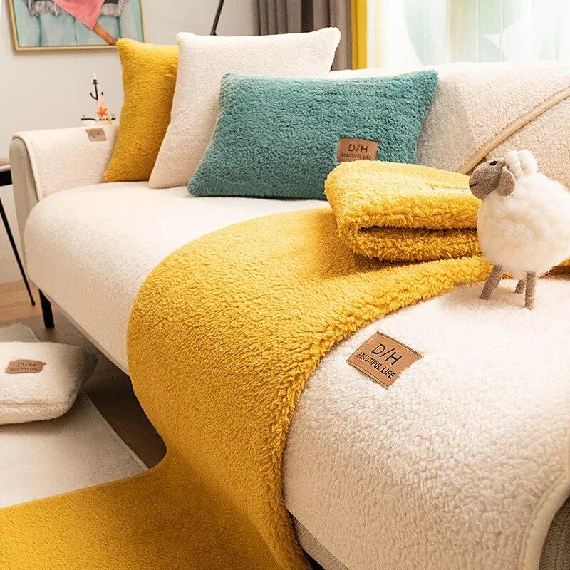 Шерстяной зимний утолщенный плюшевый чехол для дивана, простой универсальный чехол для дивана на четыре сезона, нескользящий универсальный чехол, тканевая подушка