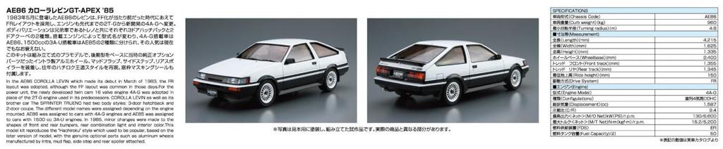 Aoshima Bunka Kyozai Серия моделей автомобилей 17 Toyota AE86 Corolla Levin Пластиковая модель 1/24 Нет. GT-APEX '85 (Автомобиль)