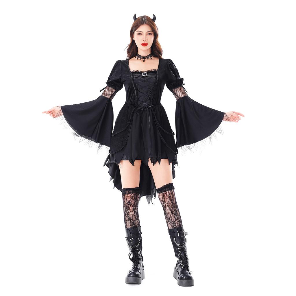 Halloween Witch Costume Adult Black Gothic Dress Stage Costume Mori Witch Hat Costume