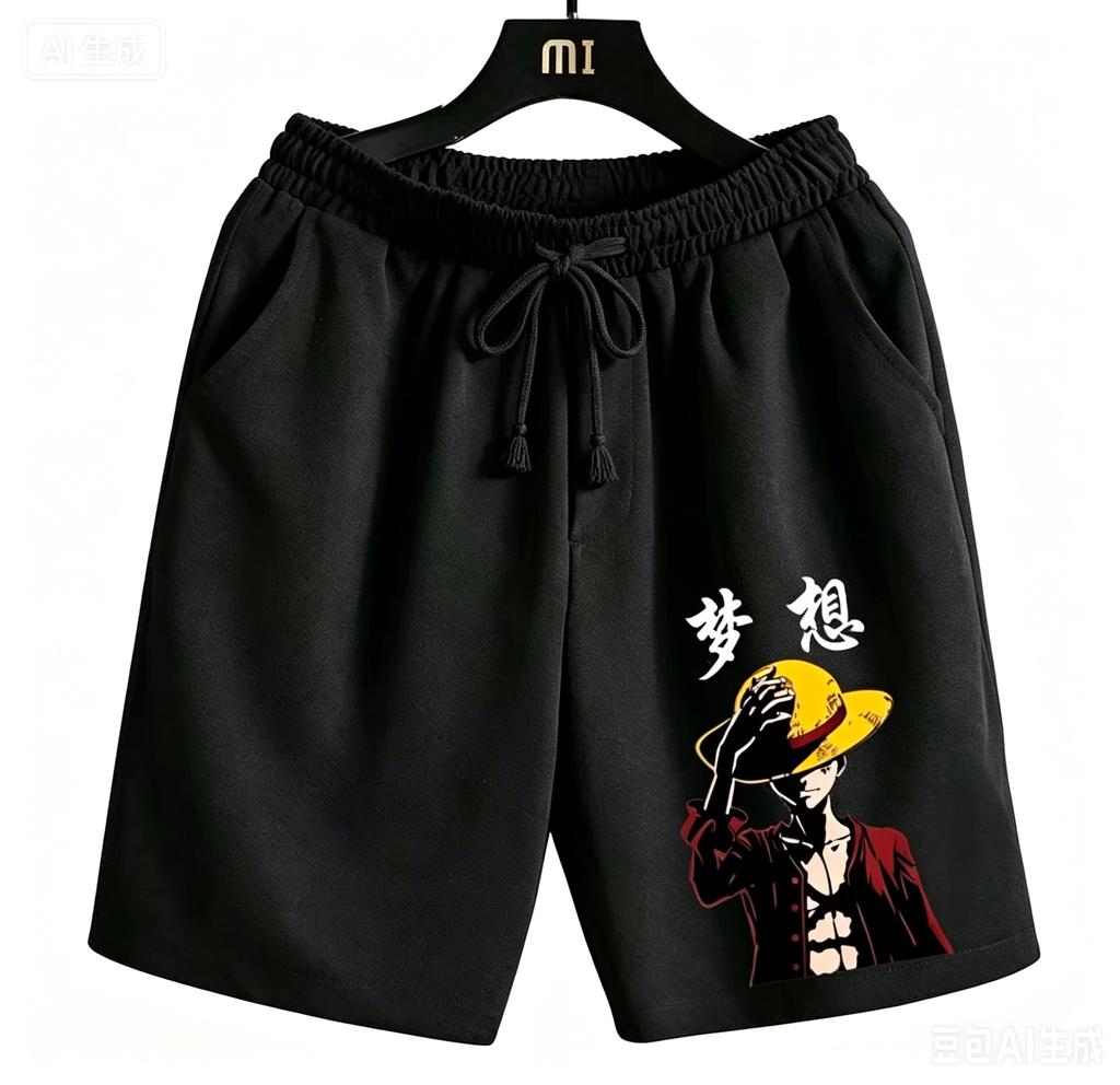 Новые летние цельные шорты-комбинезон мужские с принтом Luffy Dream Повседневные пляжные шорты Эластичный пояс Шнурок Женская Мужская Одежда