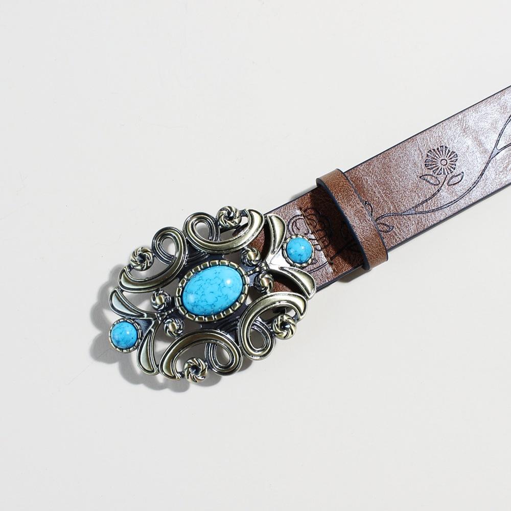 Богемный стиль придворного ретро этнический имитация бирюзовый черный декоративный пояс с узором розы тисненый широкий женский пояс