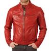 Men's Red Lambskin Leather Jacket , Stylish Biker Leather Jacket With Snap Pockets , Western Style Leather Jacket