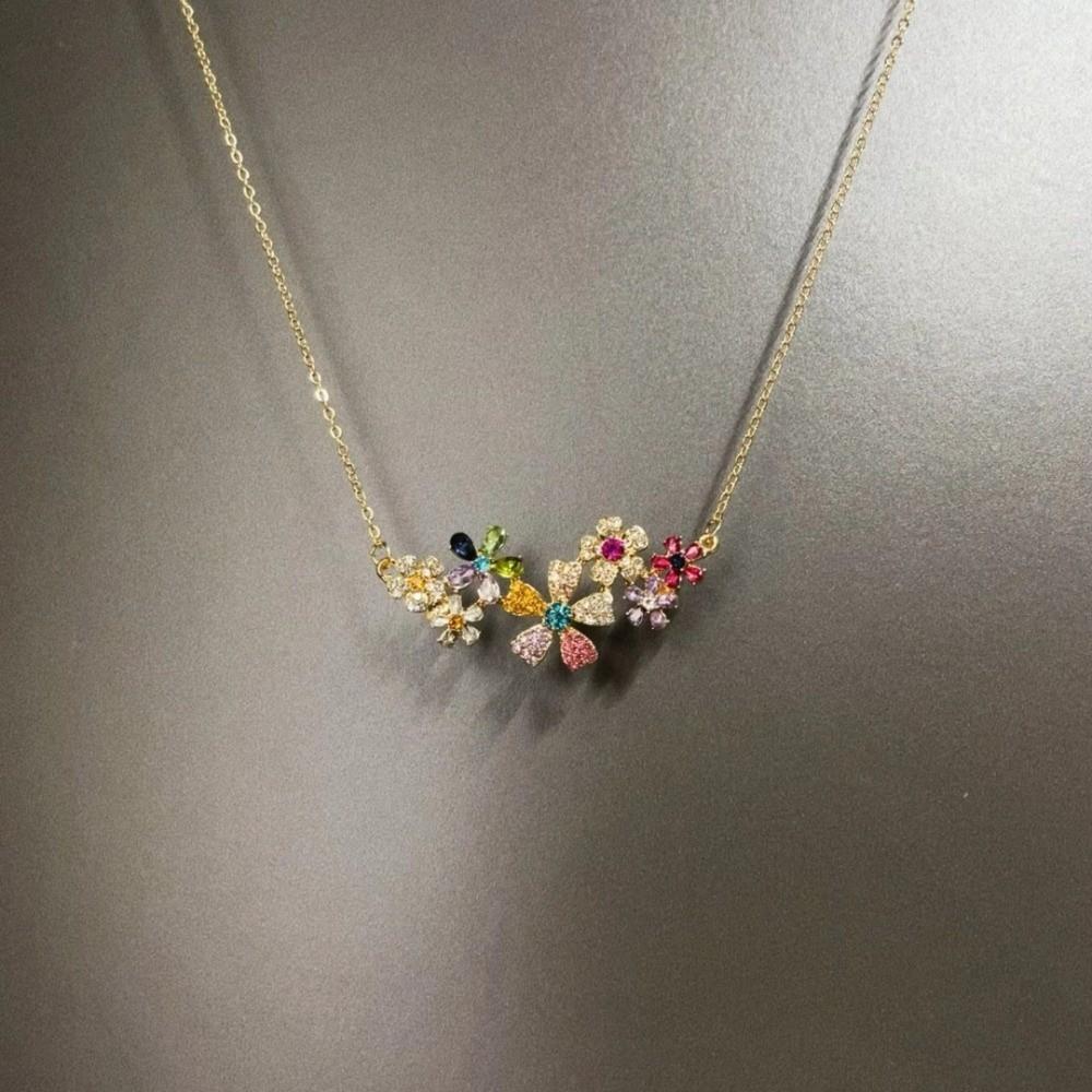 Colored Zircon Zircon Flower Necklace Geometry Design Luxury Jewelry  Women's Jewelry