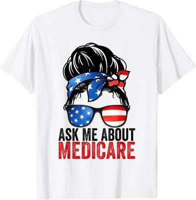 Спроси меня о Medicare Футболка Страховой Агент Брокер Маркетинговый Подарок Унисекс Футболка