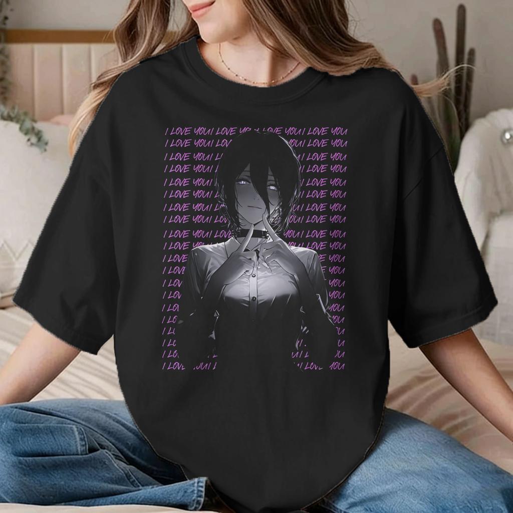 Vintage Chainsawunisexs Anime Tshirts Unisex Unisex Crew Neck Cotton T Shirt Reze Short Sleeve Tees Graphic Printed Clothing