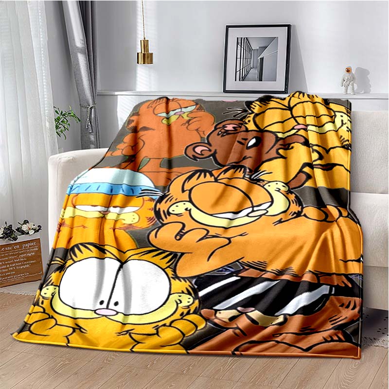 Cartoon Cute Yellow Cat G-Garfield Anime Blanket Flannel Extra Large Warm Soft Sofa Bed Bedroom Portable Blanket Bed Cover Gift