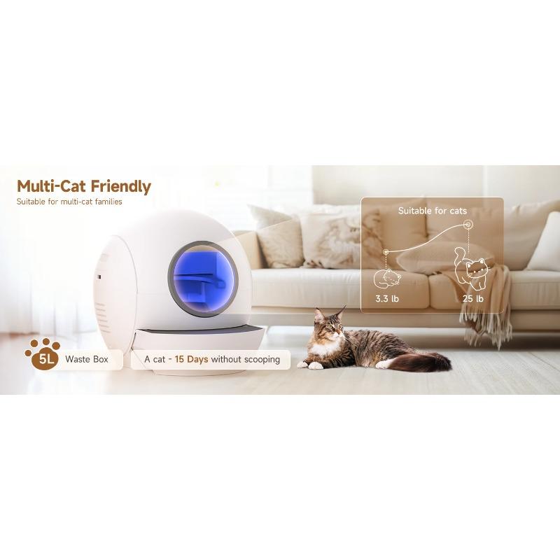 ELS PET Self-Cleaning Automatic Cat Litter Box - APP Control, Smart Monitoring, Odorless, Extra-Large Capacity for Multiple Cats